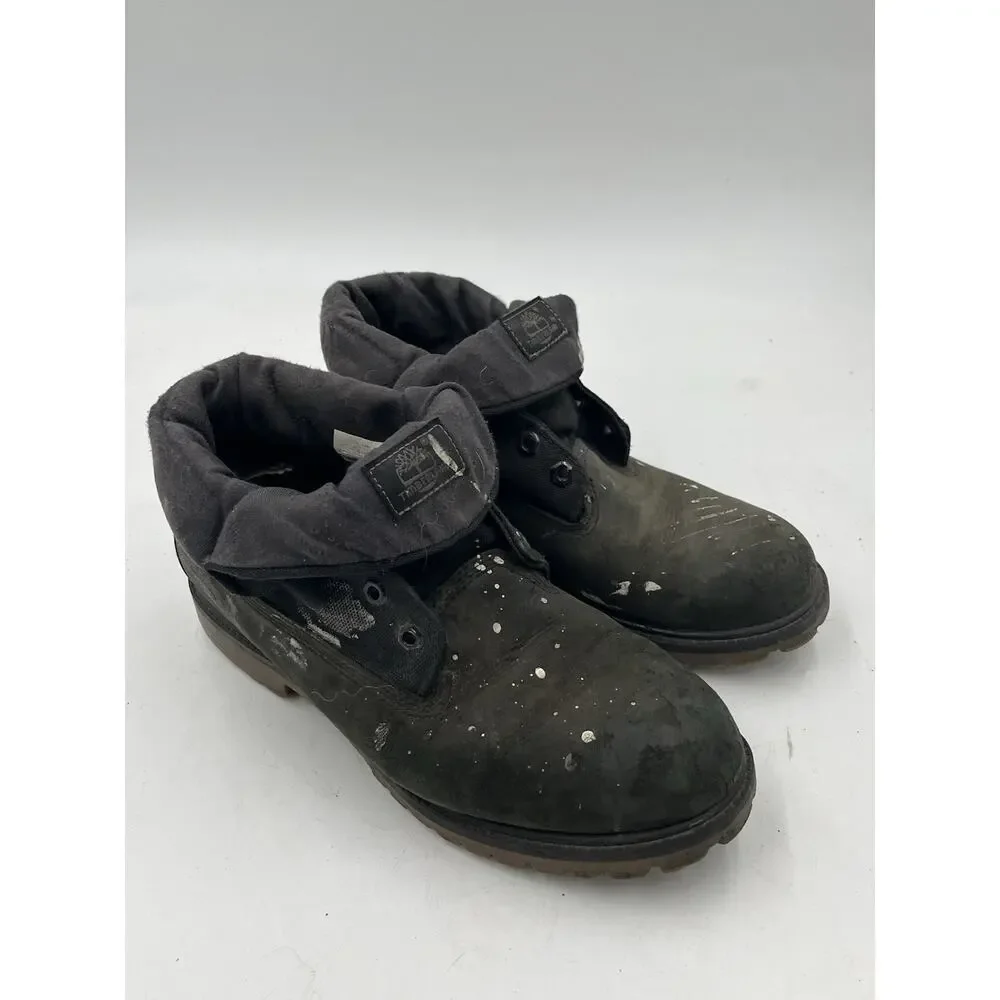 Timberland Mens Black Roll Top Leather Boots Size 8 Lace Up Work Boots